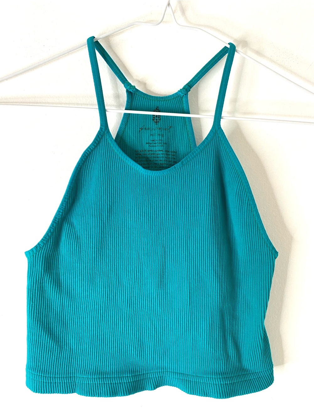 FP Movement by Free People Teal Aqua Ribbed Scoop Neck Crop Top Racerback Tank